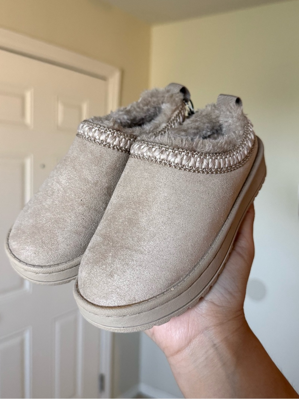 Cozy Kids Faux-Suede Slip-On Slippers in Taupe